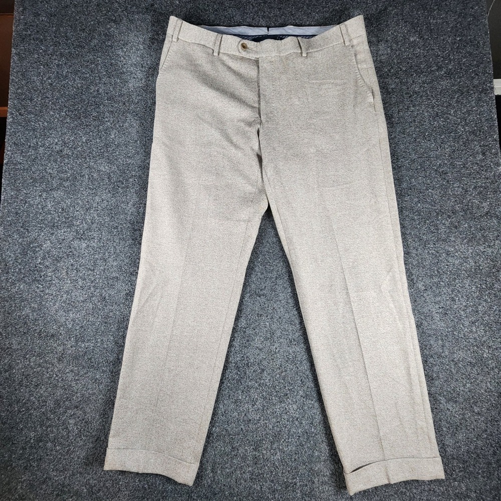 6 East Drago Wool Bi-Stretch Cuffed Dress Pants Mens 38 Beige Made‎ in Canada